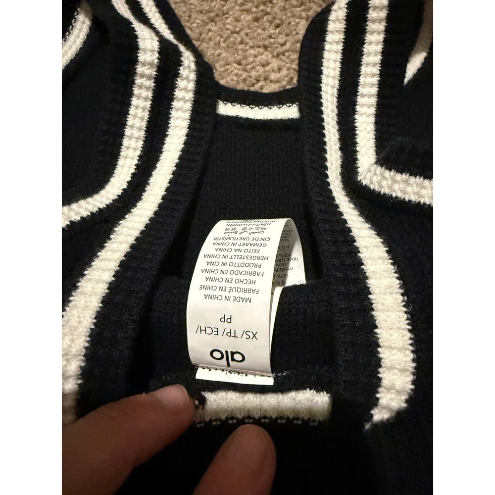 Alo Yoga Tennis Club Sweater Knit Hot Short & Crop Top Set Black Ivory XS NWT